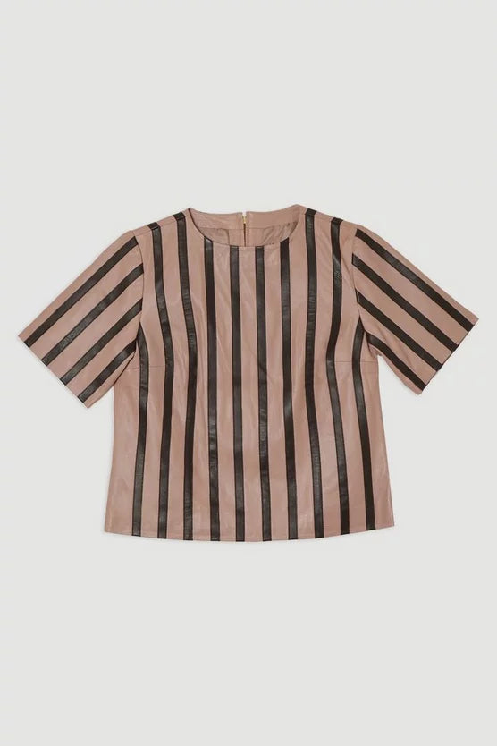 Leather Stripe Mix Top