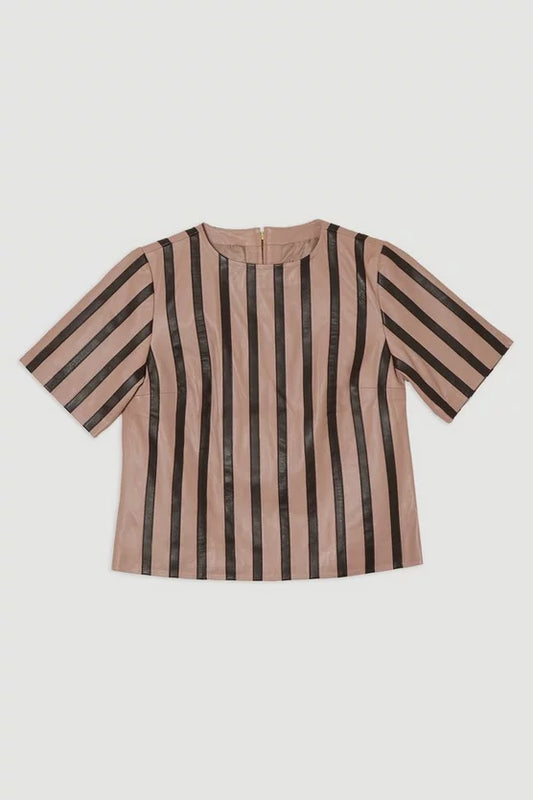Leather Stripe Mix Top