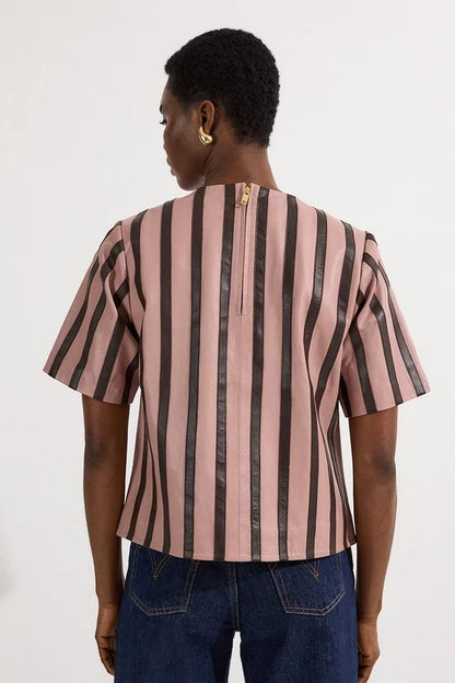 Leather Stripe Mix Top