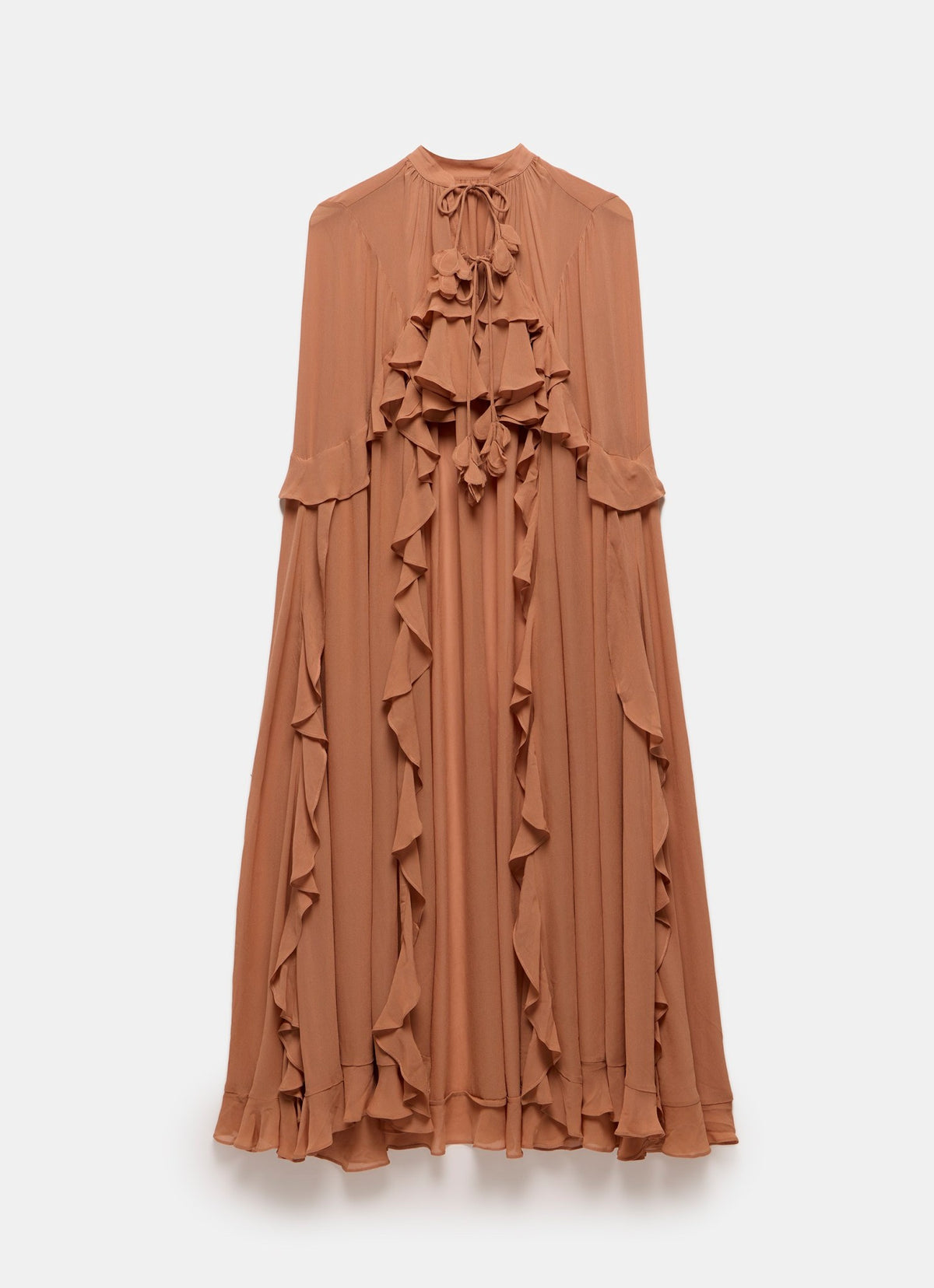 Rust Ruffle Detail Maxi Cape