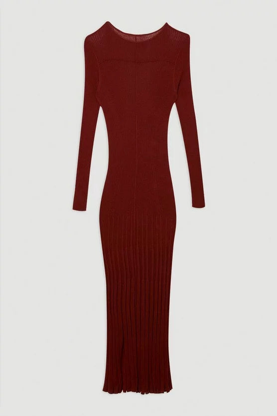 Drapey Sheer Rib Knitted Midi Dress