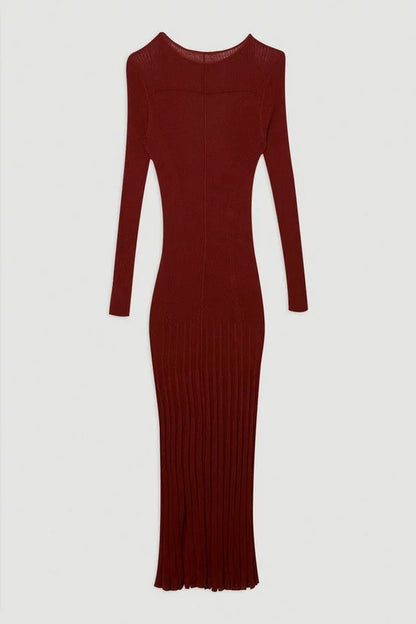 Drapey Sheer Rib Knitted Midi Dress