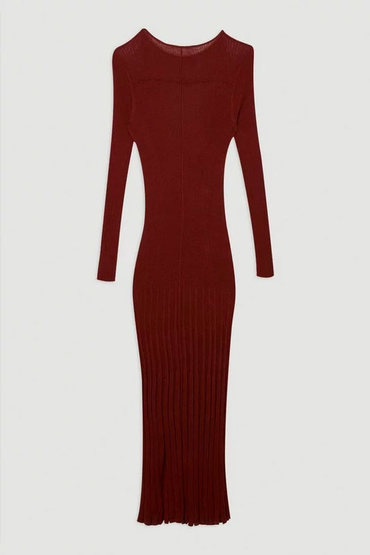 Drapey Sheer Rib Knitted Midi Dress
