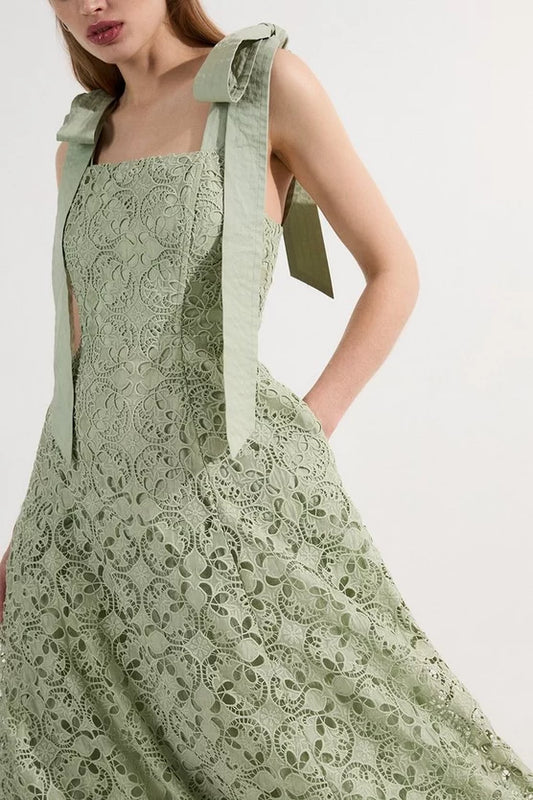 Cutwork Embroidery Woven Midi Prom Dress