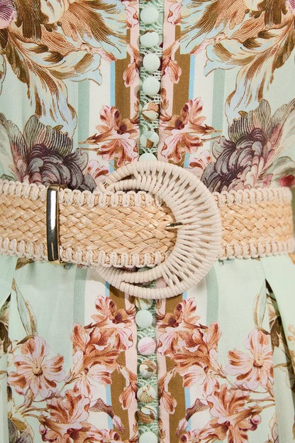 Floral Placed Embroidery Organdie Woven Midi Dress