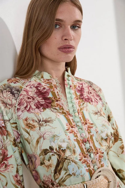 Mirrored Floral Viscose Linen Mini Dress