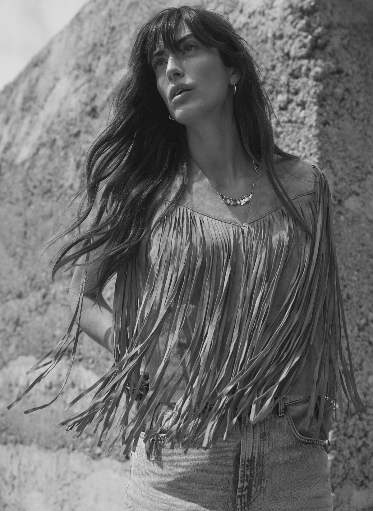 Neutral Suede Fringed Waistcoat