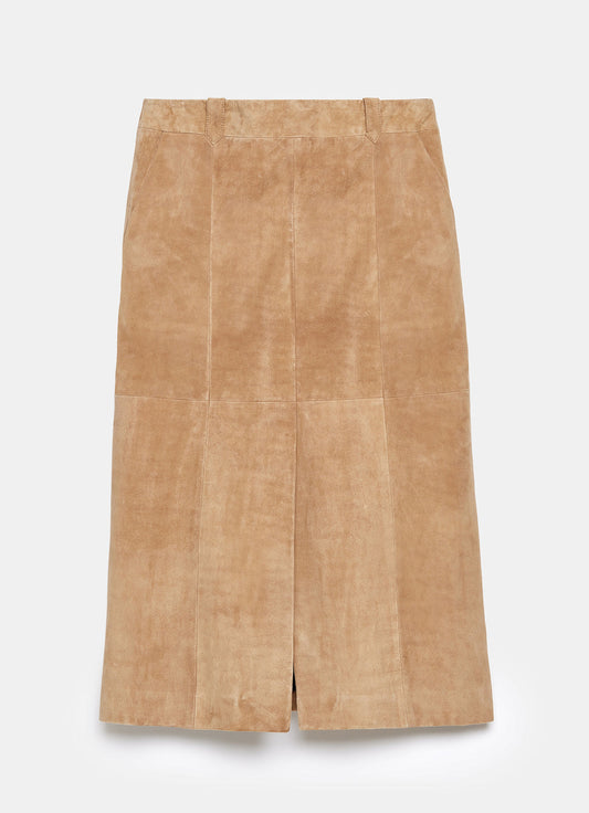 Neutral Suede Midi Skirt