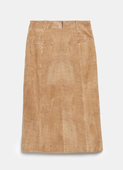 Neutral Suede Midi Skirt