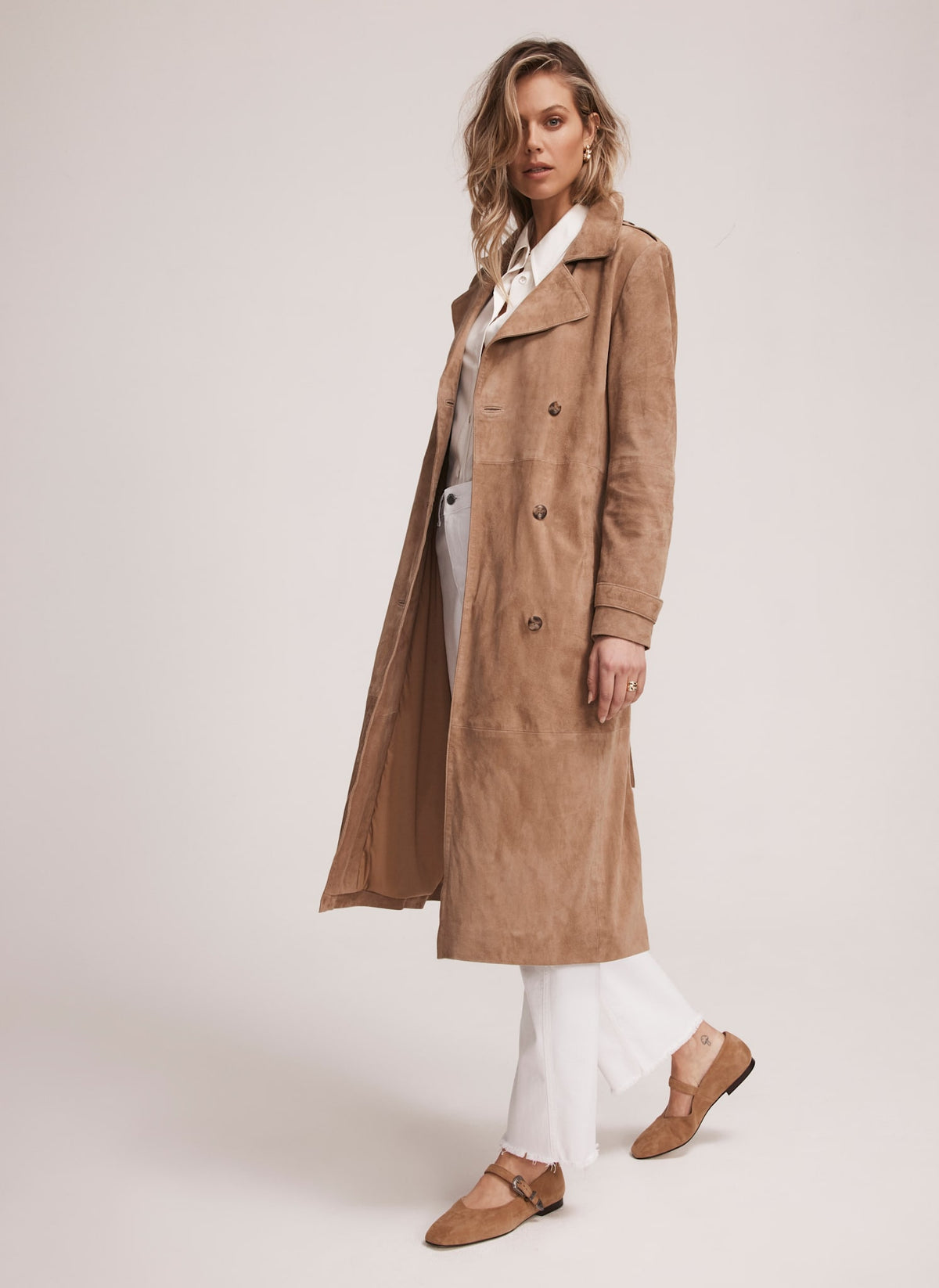 Neutral Suede Trench Coat