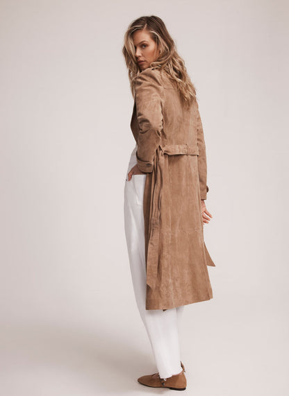 Neutral Suede Trench Coat