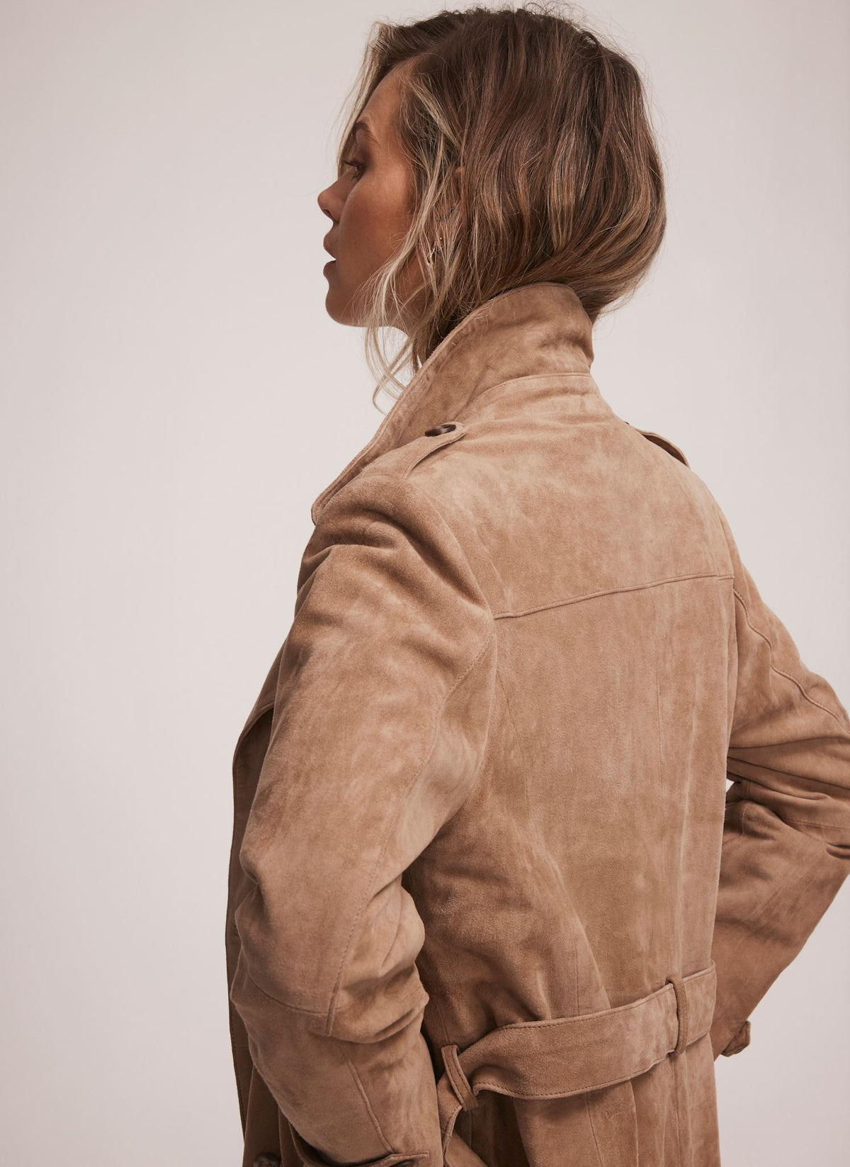 Neutral Suede Trench Coat