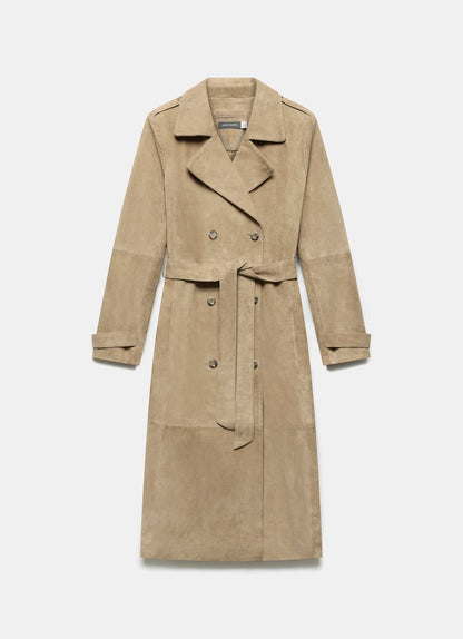 Neutral Suede Trench Coat