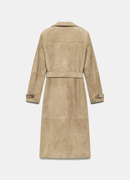 Neutral Suede Trench Coat