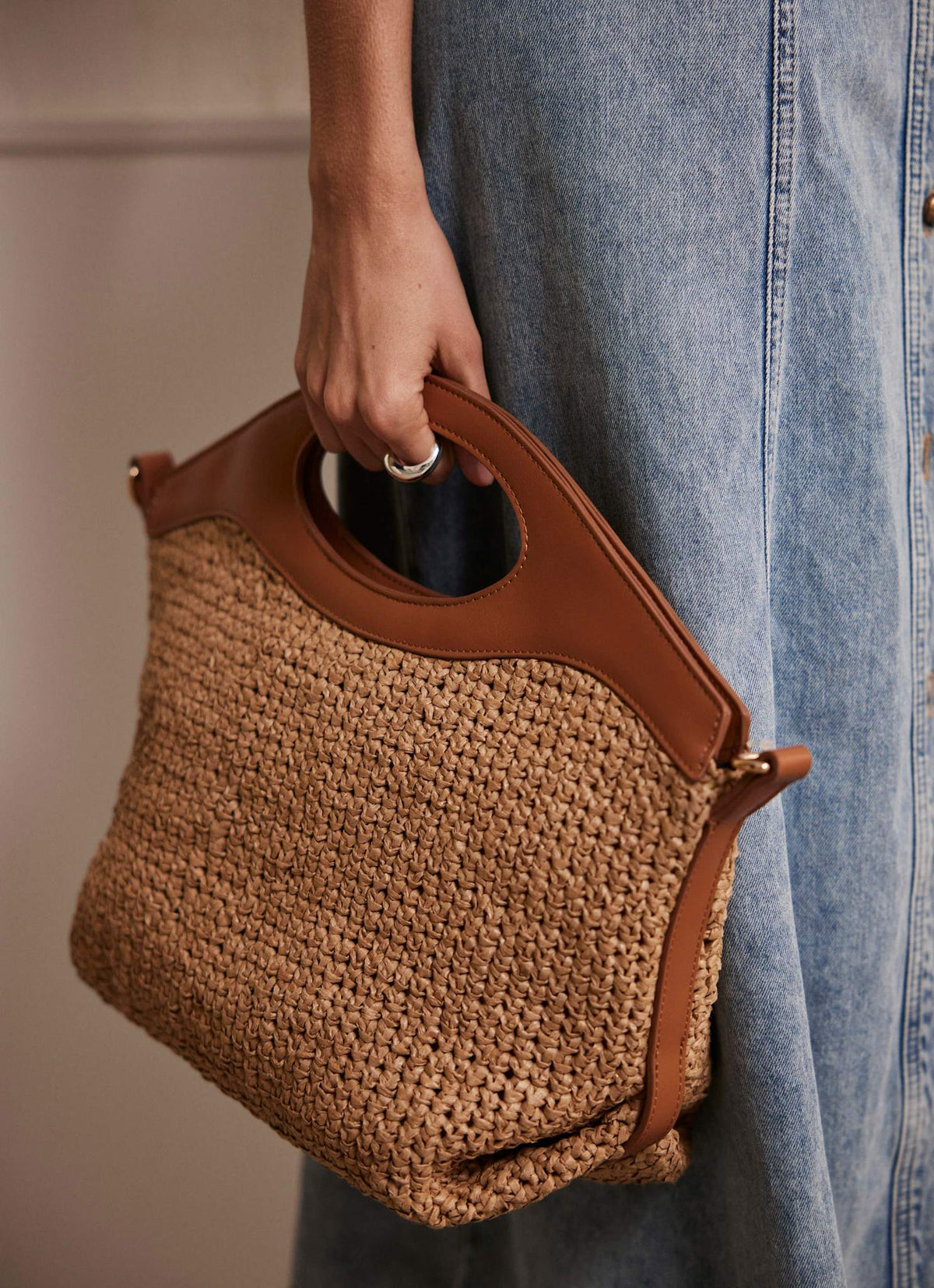 Neutral Woven Cross Body Bag
