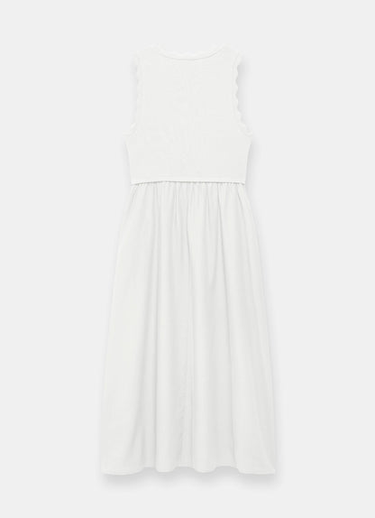 White Scallop Trim Midi Dress