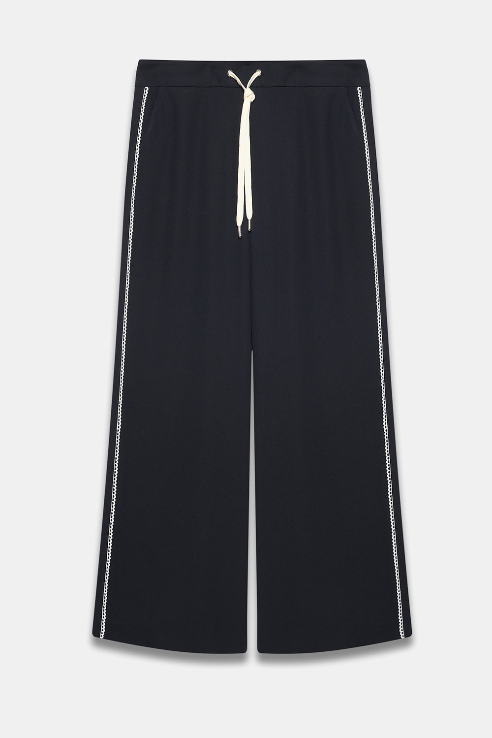 Navy Scallop Side Stripe Wide Trousers