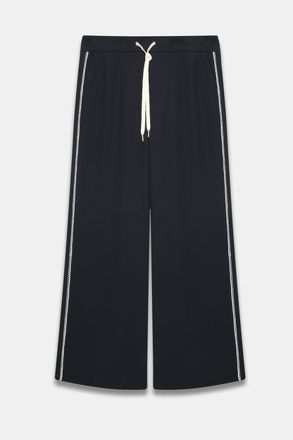 Navy Scallop Side Stripe Wide Trousers