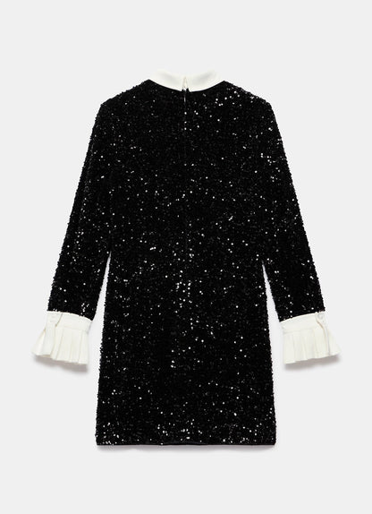 Black Sequin Mini Shirt Dress