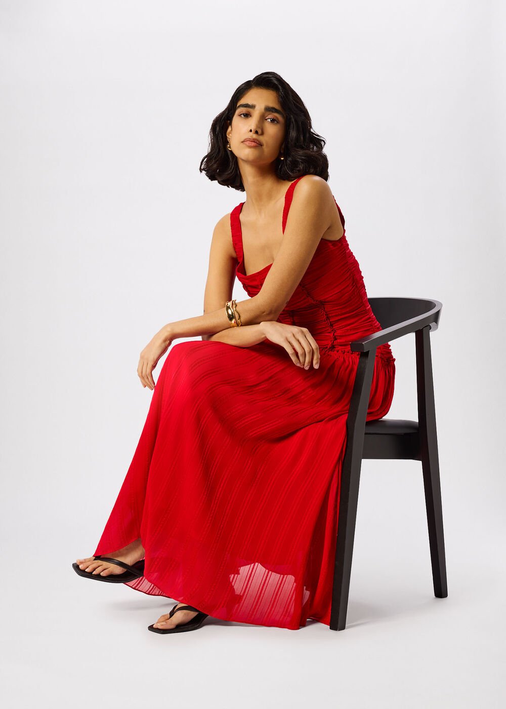 Red Shirred Bodice Dress