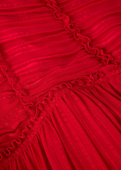 Red Shirred Bodice Dress