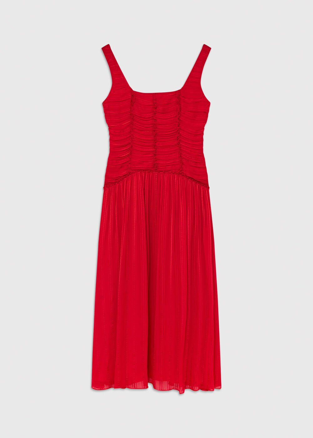 Red Shirred Bodice Dress