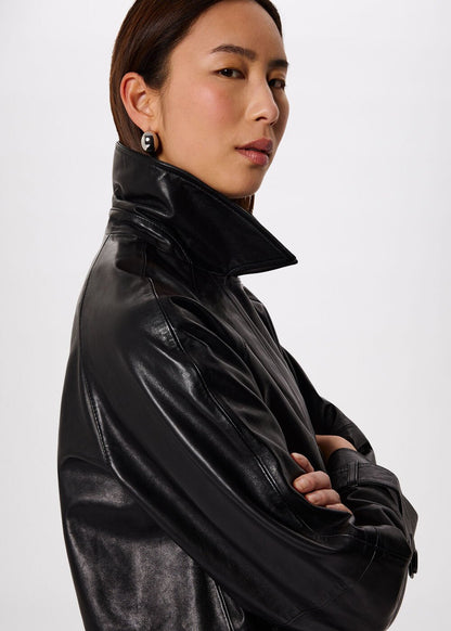 Black Short Leather Trench