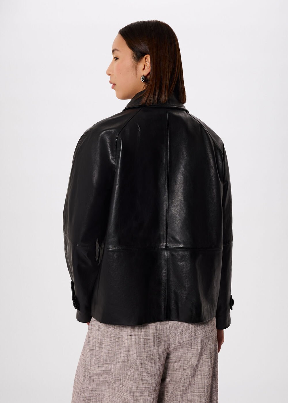 Black Short Leather Trench