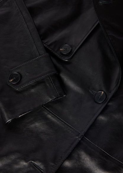 Black Short Leather Trench