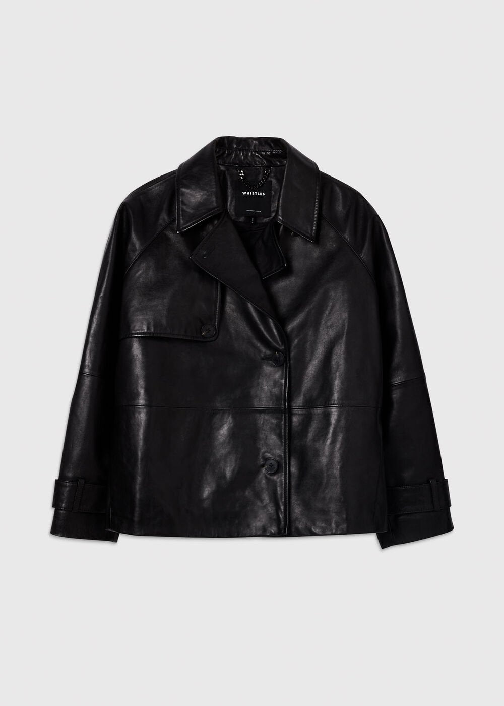 Black Short Leather Trench