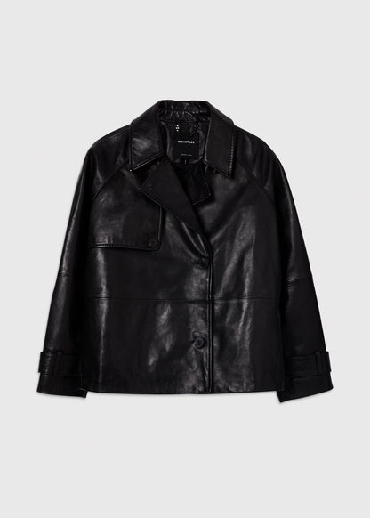 Black Short Leather Trench