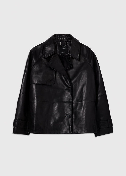 Black Short Leather Trench