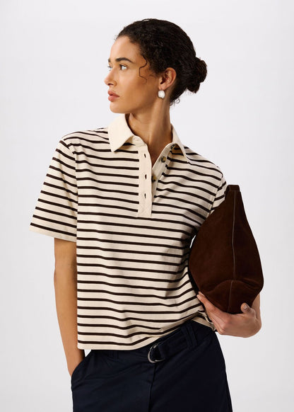 Ivory/Multi Short Sleeve Stripe Polo