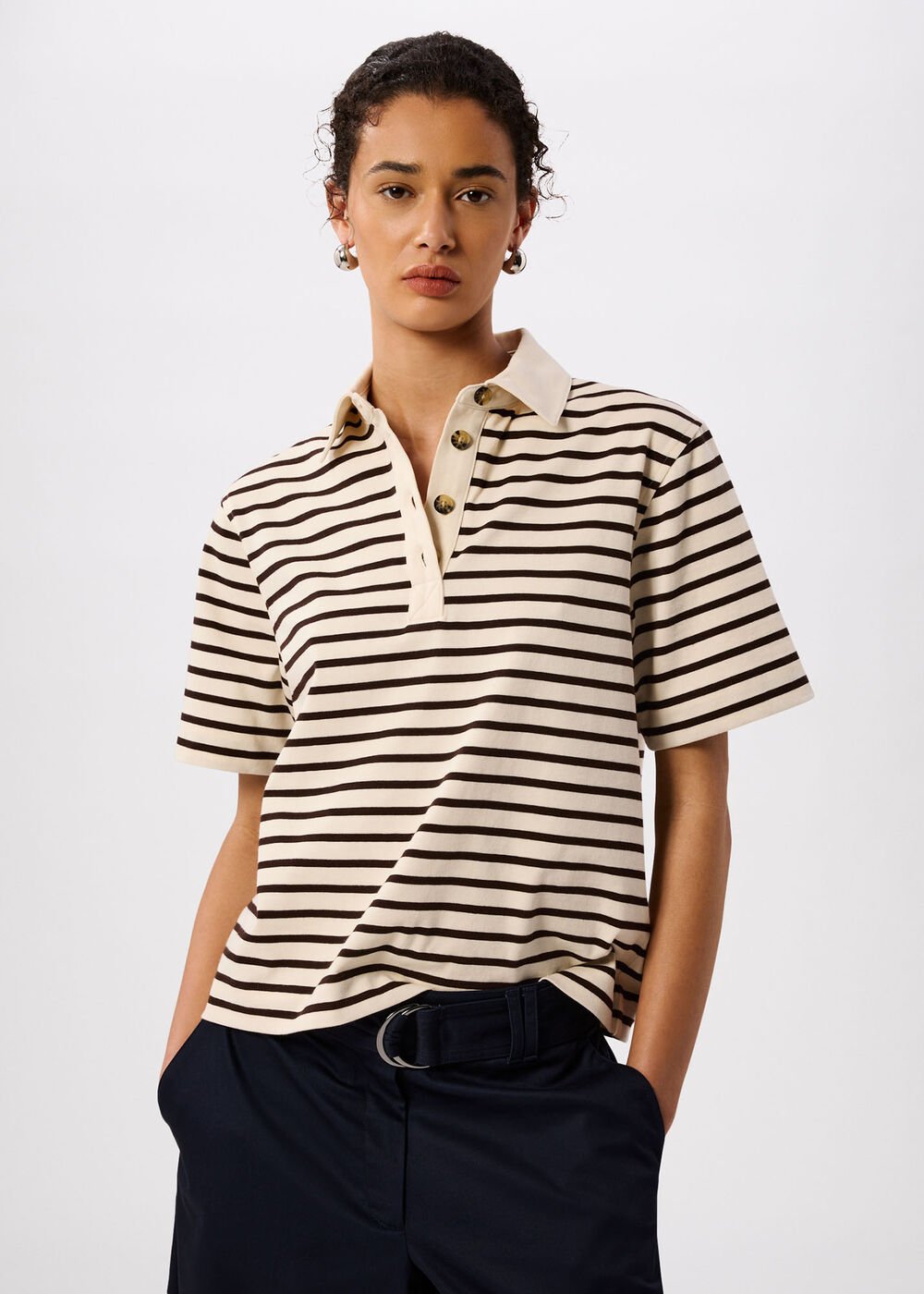 Ivory/Multi Short Sleeve Stripe Polo