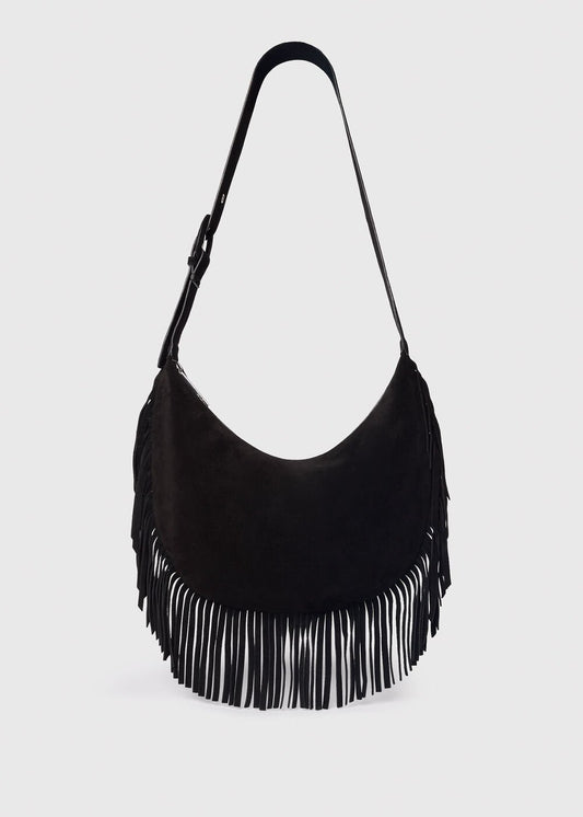 Black Sia Suede Fringed Bag