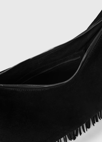 Black Sia Suede Fringed Bag