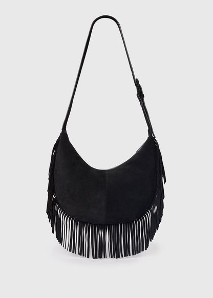 Black Sia Suede Fringed Bag