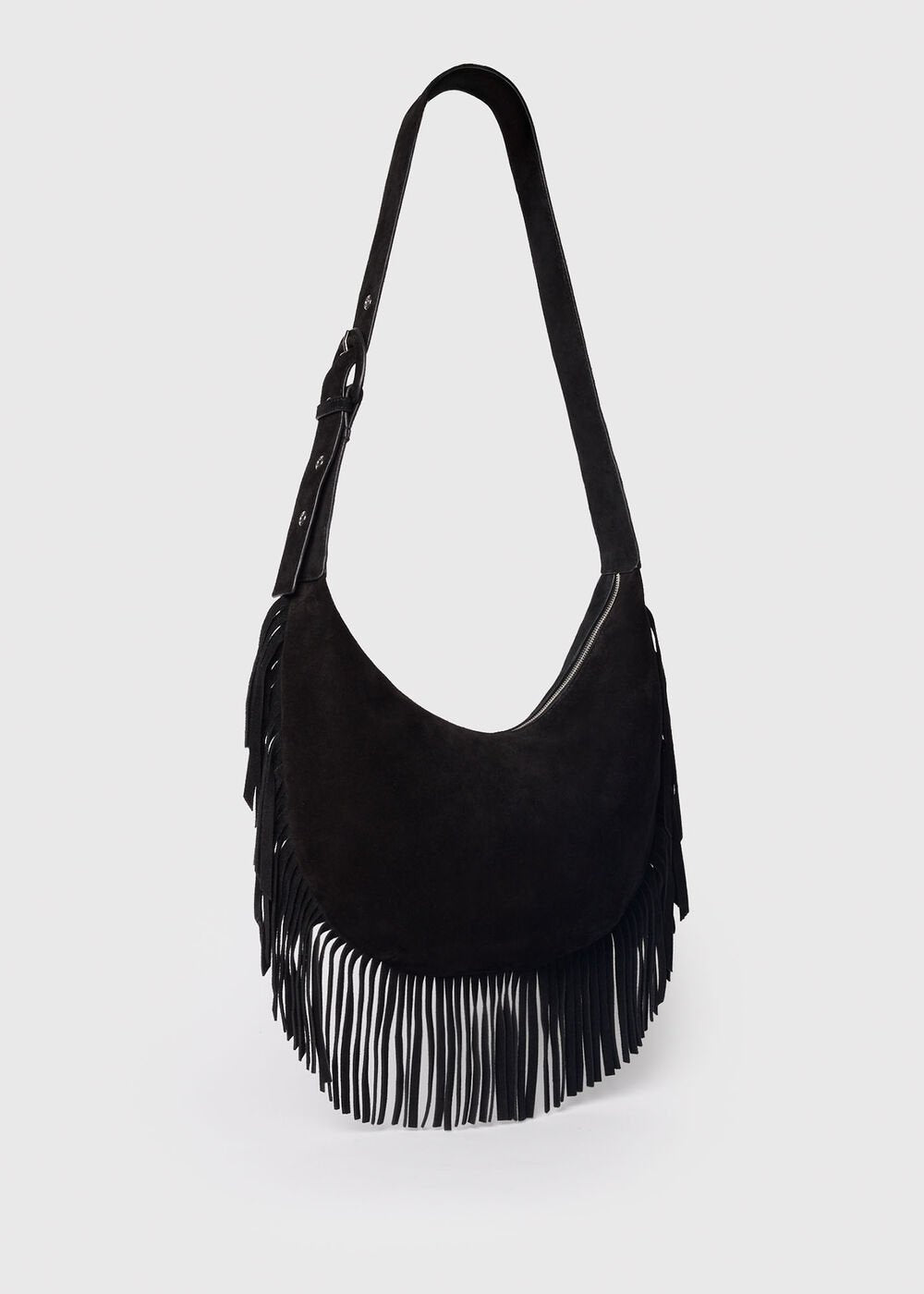 Black Sia Suede Fringed Bag