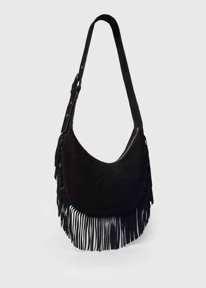 Black Sia Suede Fringed Bag