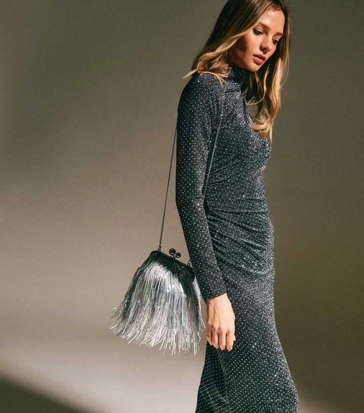 Silver Fringe Sequin Clutch Bag
