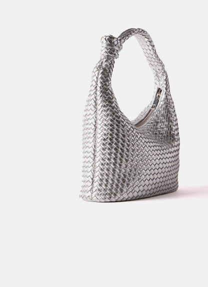 Silver Leather Woven Bag