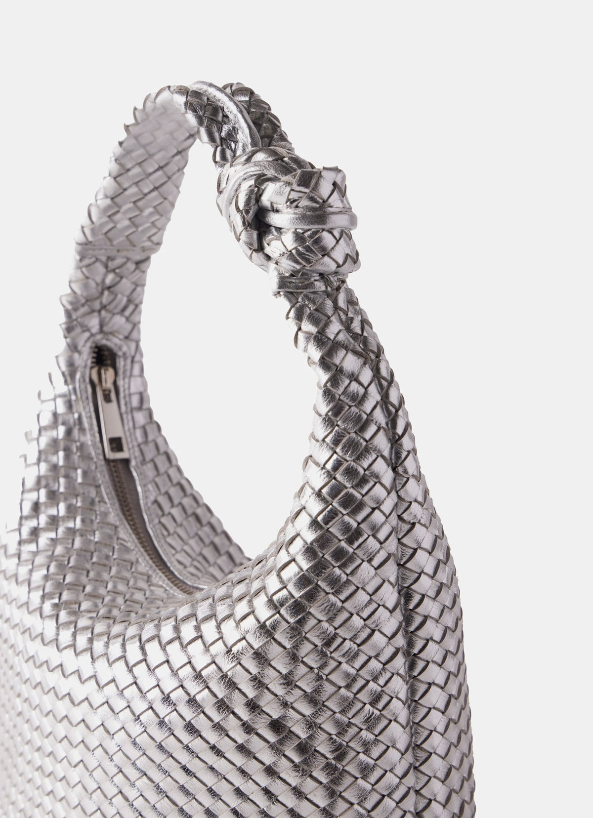 Silver Leather Woven Bag