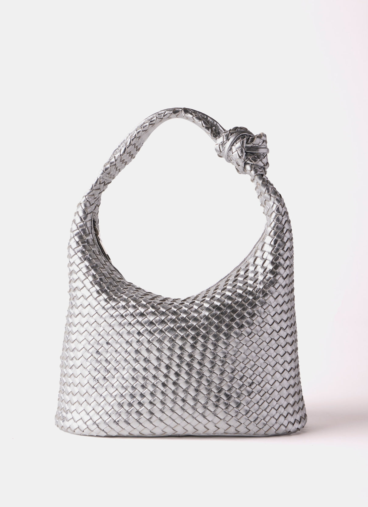 Silver Leather Woven Bag