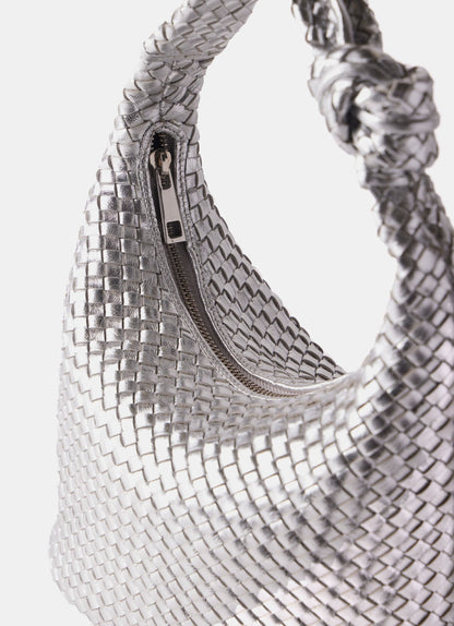 Silver Leather Woven Bag