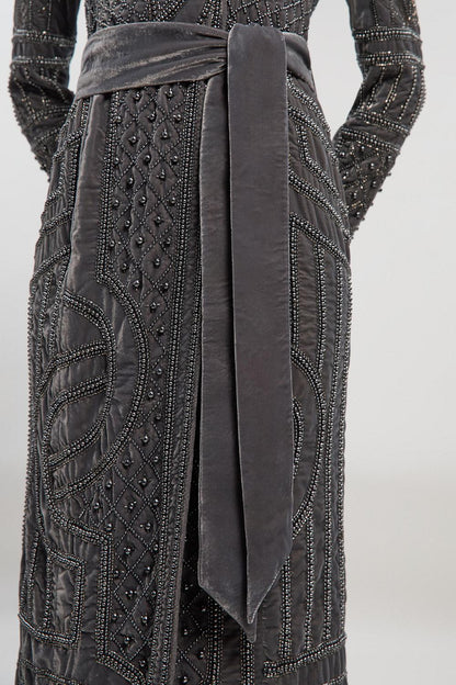 Velvet Embellished Woven Maxi Blazer Dress