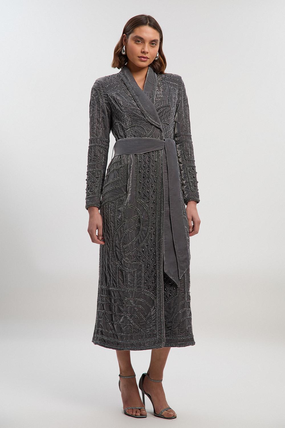 Velvet Embellished Woven Maxi Blazer Dress