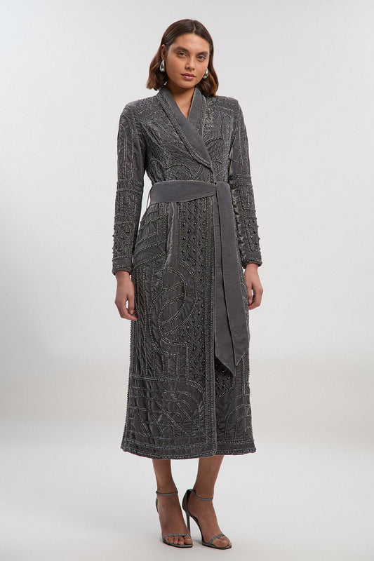 Velvet Embellished Woven Maxi Blazer Dress