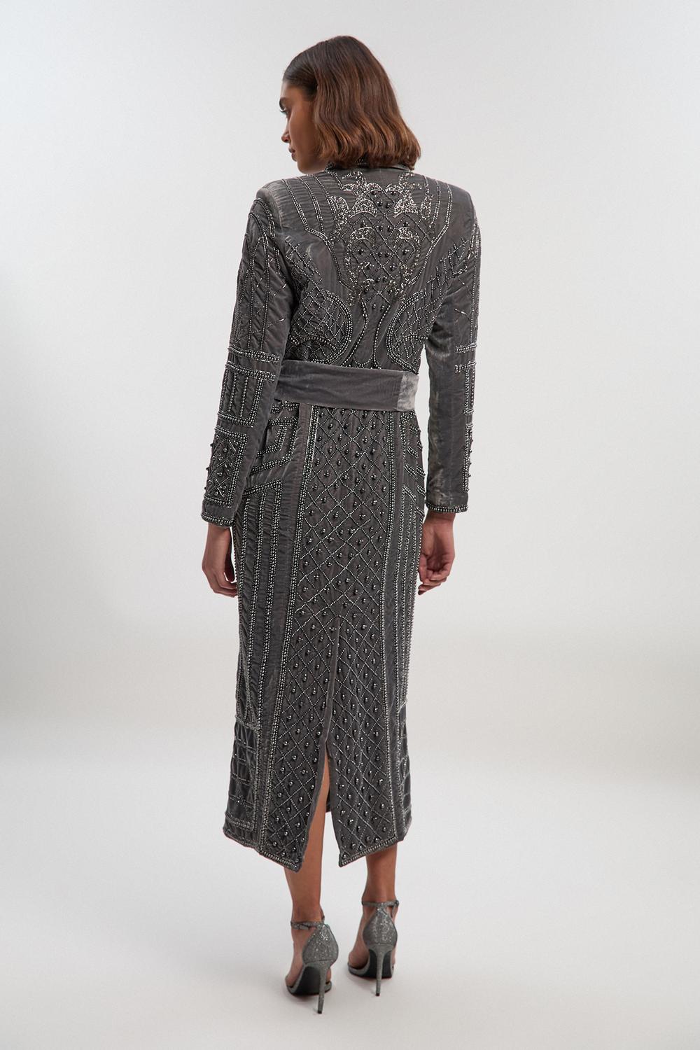 Velvet Embellished Woven Maxi Blazer Dress