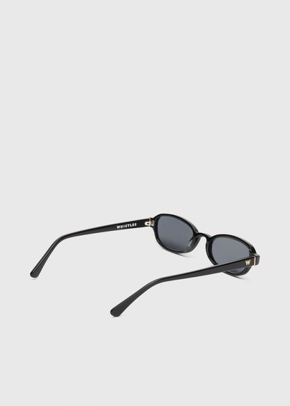 Black Slim Oval Sunglasses
