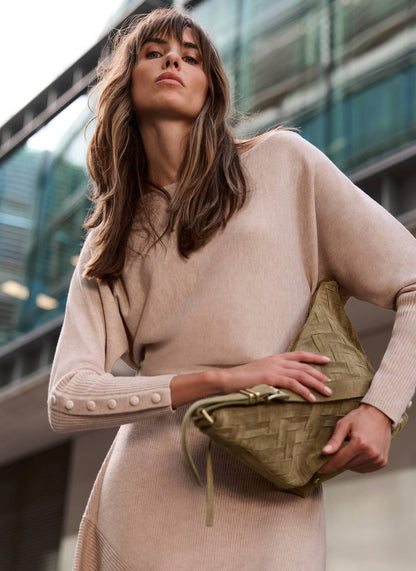 Stevie Khaki Suede Woven Sling Bag
